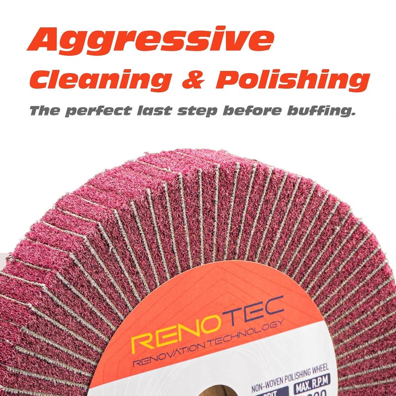 RENOTEC 6 Inch Flap Wheel, Non-Woven Abrasive Polishing Wheel, 1 Inch Thickness, 3/4 Inch Arbor, for Bench Grinder (4 Pcs Grit320 SP) - Image 5